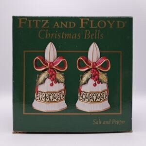 VTG Fitz and Floyd Christmas Bells Salt & Pepper Shakers Ceramic New In Box 2004
